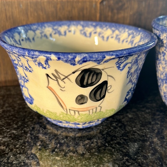 Molly Dallas Blue Spatterware Bowls Cow & Pig - Picture 2 of 10